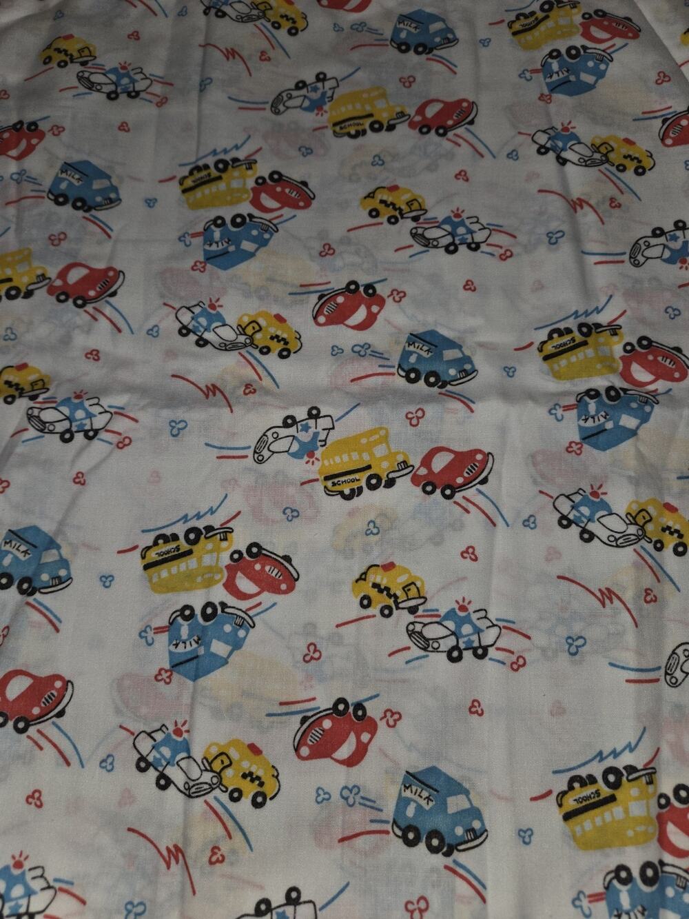 Whimsical Cotton Fabric Cars Milk Truck Police Car Primary Colors 3 Yards